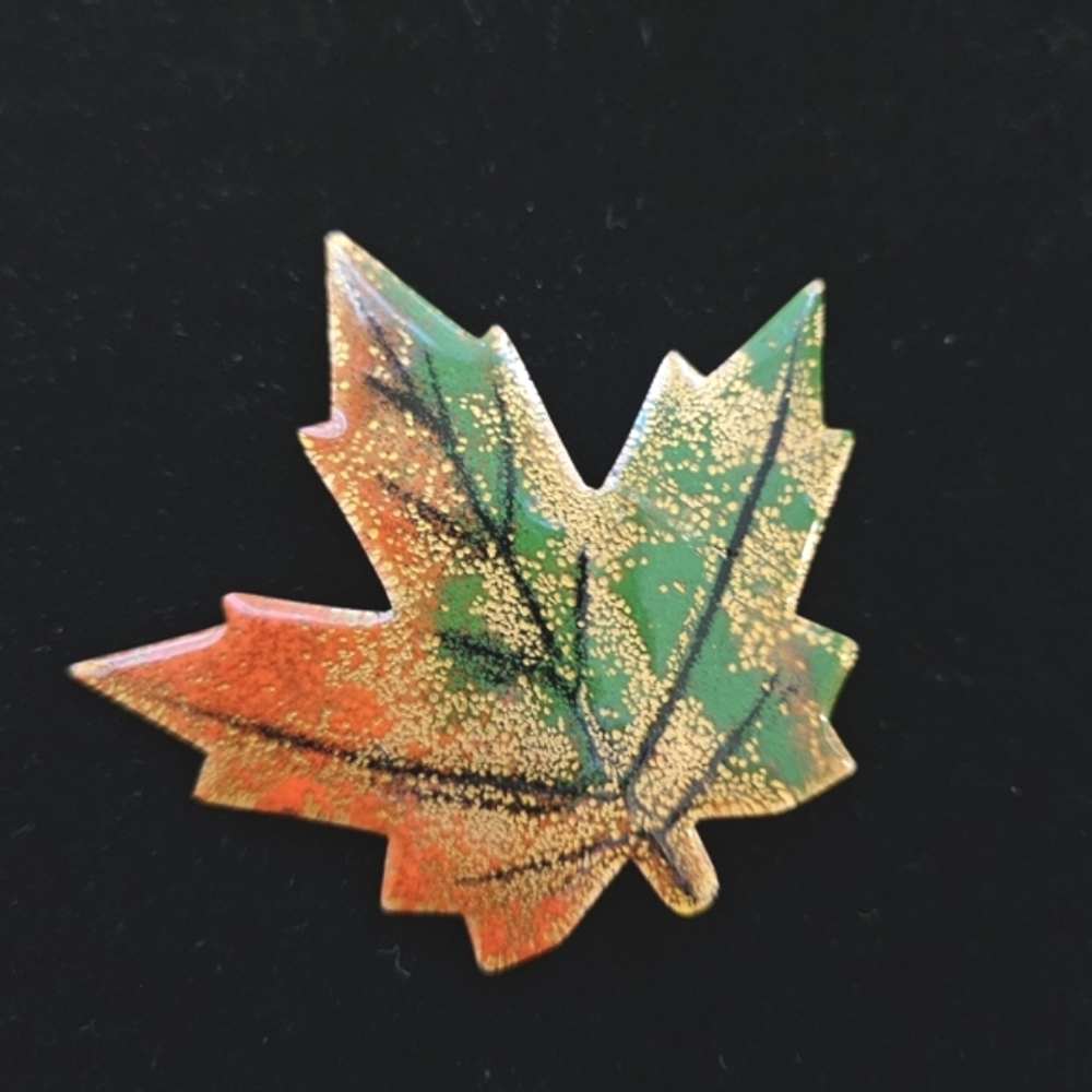 A. Gagnon enamel maple leaf brooch & pendant Quebecois artist